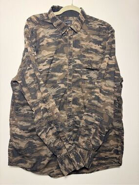 INC International Concepts Olive and Charcoal Camo Button-Up Shirt